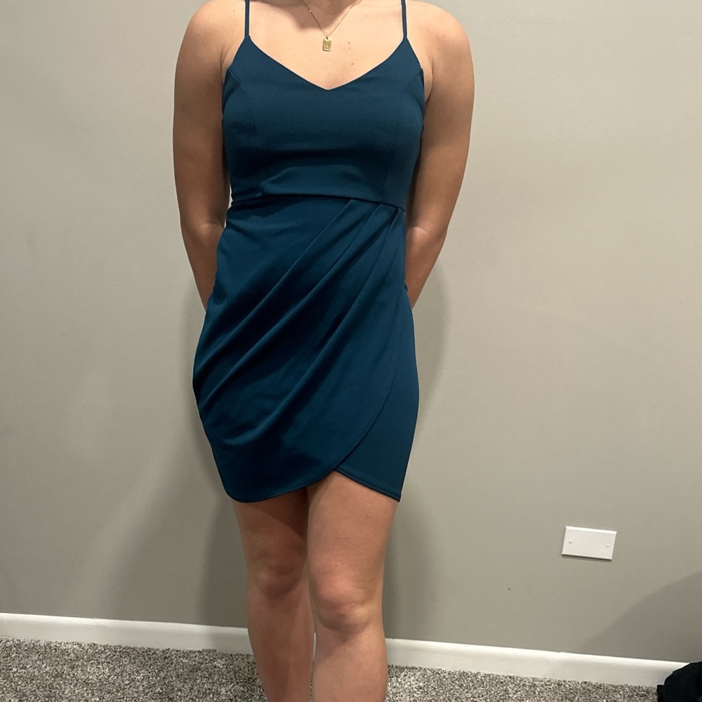 Lulu's Teal Mini Dress with Spaghetti Straps